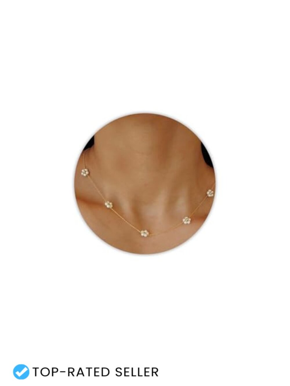 18K Gold Plated Daisy Pearl Necklace for Women, Adjustable Choker